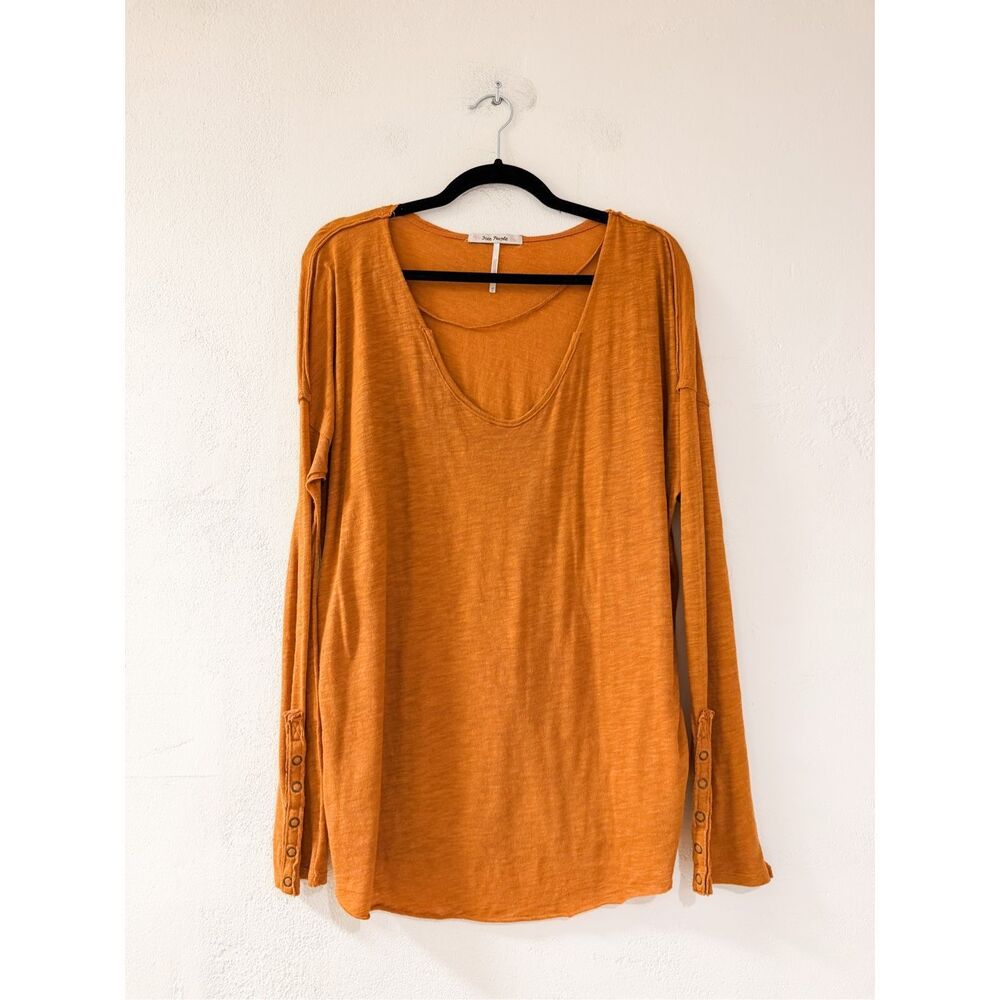 Free People Sienna Snap Sleeve Tee in Golden Brown Medium